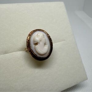 Antique 10K Yellow Gold Pink/white Cameo Ring Vintage Size 5 READ